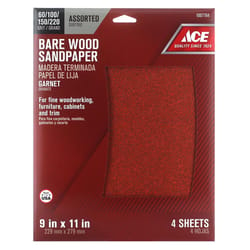 Ace 11 in. L X 9 in. W Assorted Grit Aluminum Oxide Sandpaper 4 pk