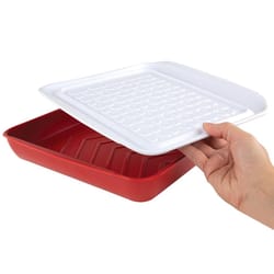 Spectrum Red/White Melamine Marinade Tray with Lid