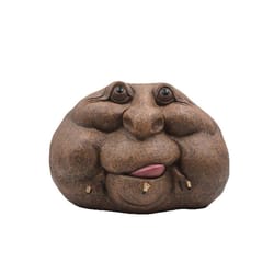 Luxe Light Decor Brown Resin/Stone 8.9 in. H X 13.5 in. W Stone Face with Solar LEDs Tongue Out Stat