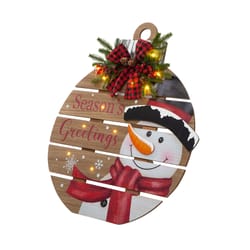 Glitzhome LED Round Wooden Snowman 30.25 in. Porch Decor