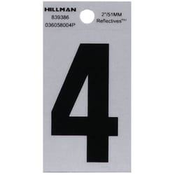 Hillman 2 in. Reflective Black Vinyl  Self-Adhesive Number 4 1 pc