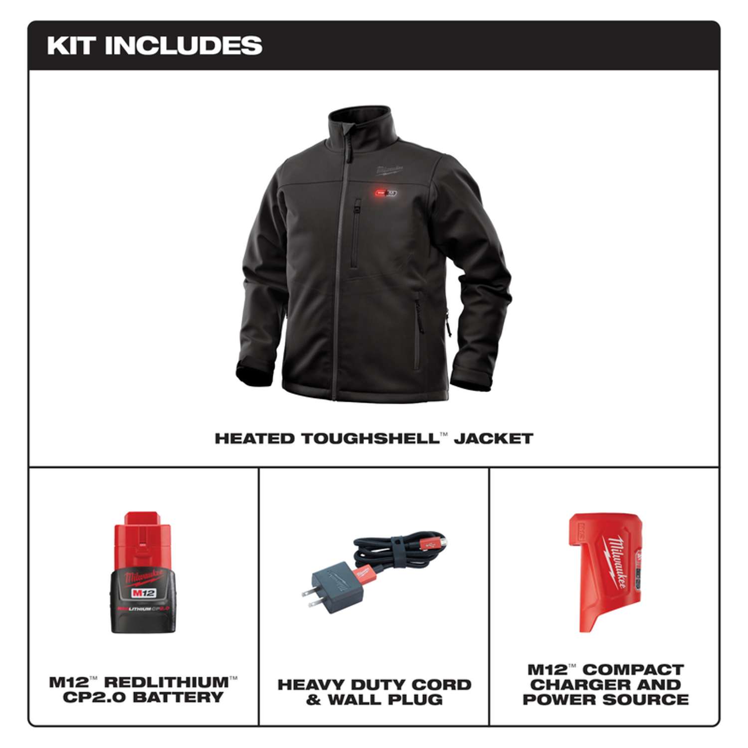 Milwaukee M12 Heated Jacket Kit - Battery and Charger Included (Large,  Black) 