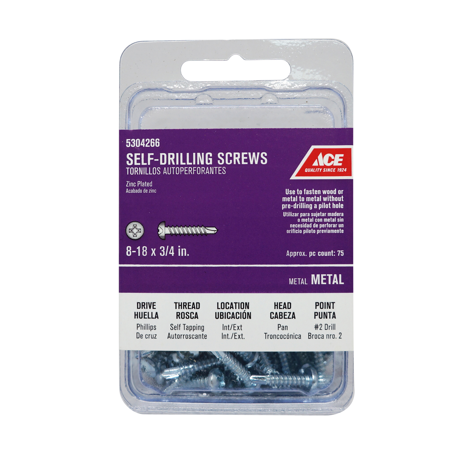 UPC 082901188742 product image for Ace #8 x 3/4in Pan Head Self Drilling Screws | upcitemdb.com