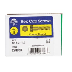 HILLMAN 1/4 in. D X 2-1/2 in. L Heat Treated Steel Hex Head Cap Screw 100 pk