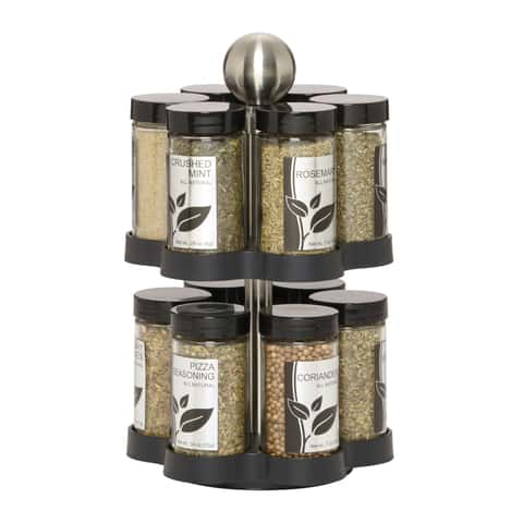 Gold Round Stainless Steel Rotating Spice Rack With 12 Jars For