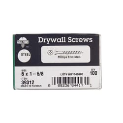 HILLMAN No. 6 Ga. X 1-5/8 in. L Phillips Fine Drywall Screws 100 pk