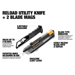 ToughBuilt 6.5 in. Retractable Reloading Utility Knife Black 1 pc