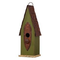 Glitzhome 13.25 in. H X 4.25 in. W X 4.5 in. L Metal and Wood Bird House
