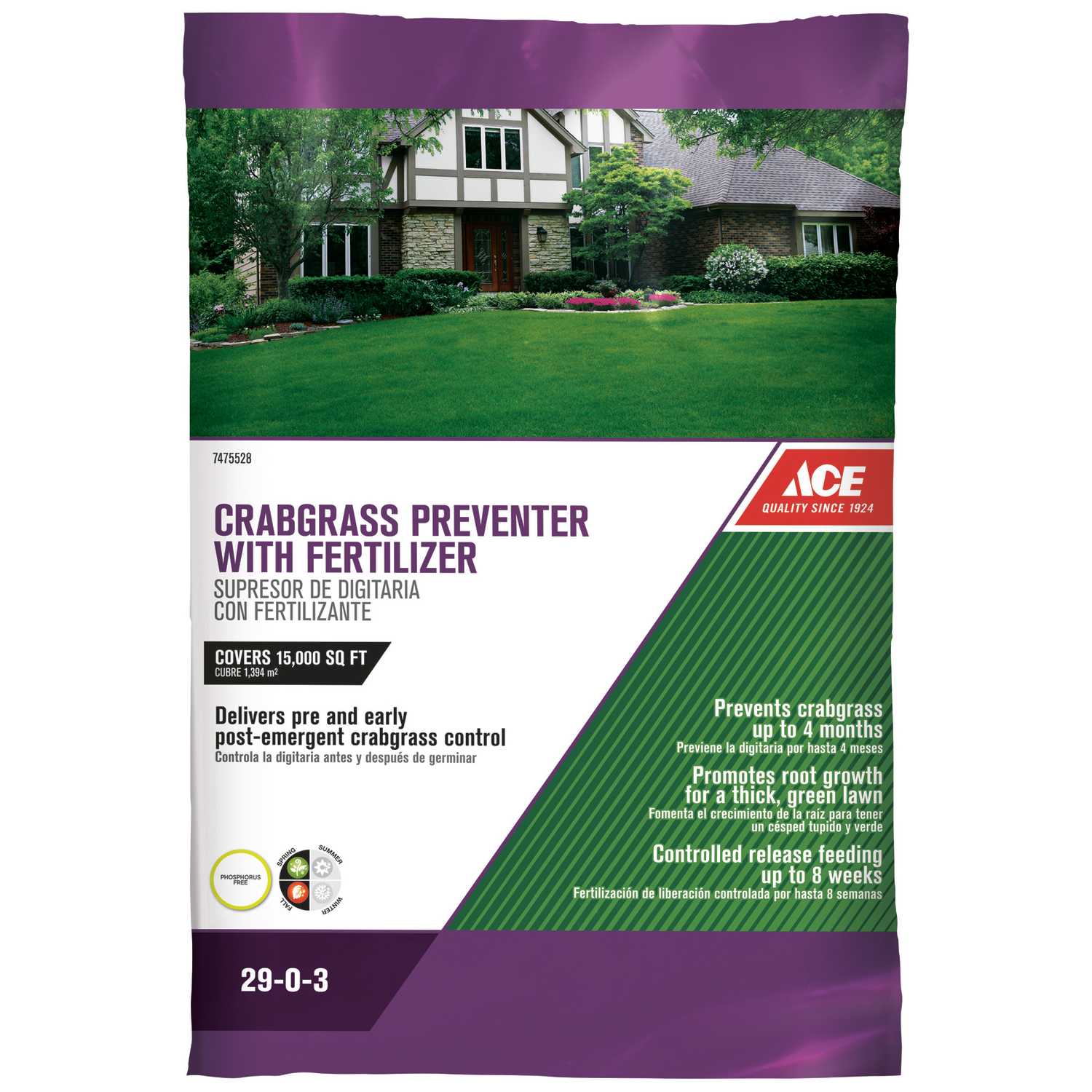 Ace 2903 Crabgrass Preventer with Fertilizer For Crabgrass 42.18 lb. 15000 sq. ft. Ace Hardware