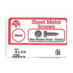 Hillman No. 8 X 3/4 in. L Slotted Hex Washer Head Sheet Metal Screws 100 pk