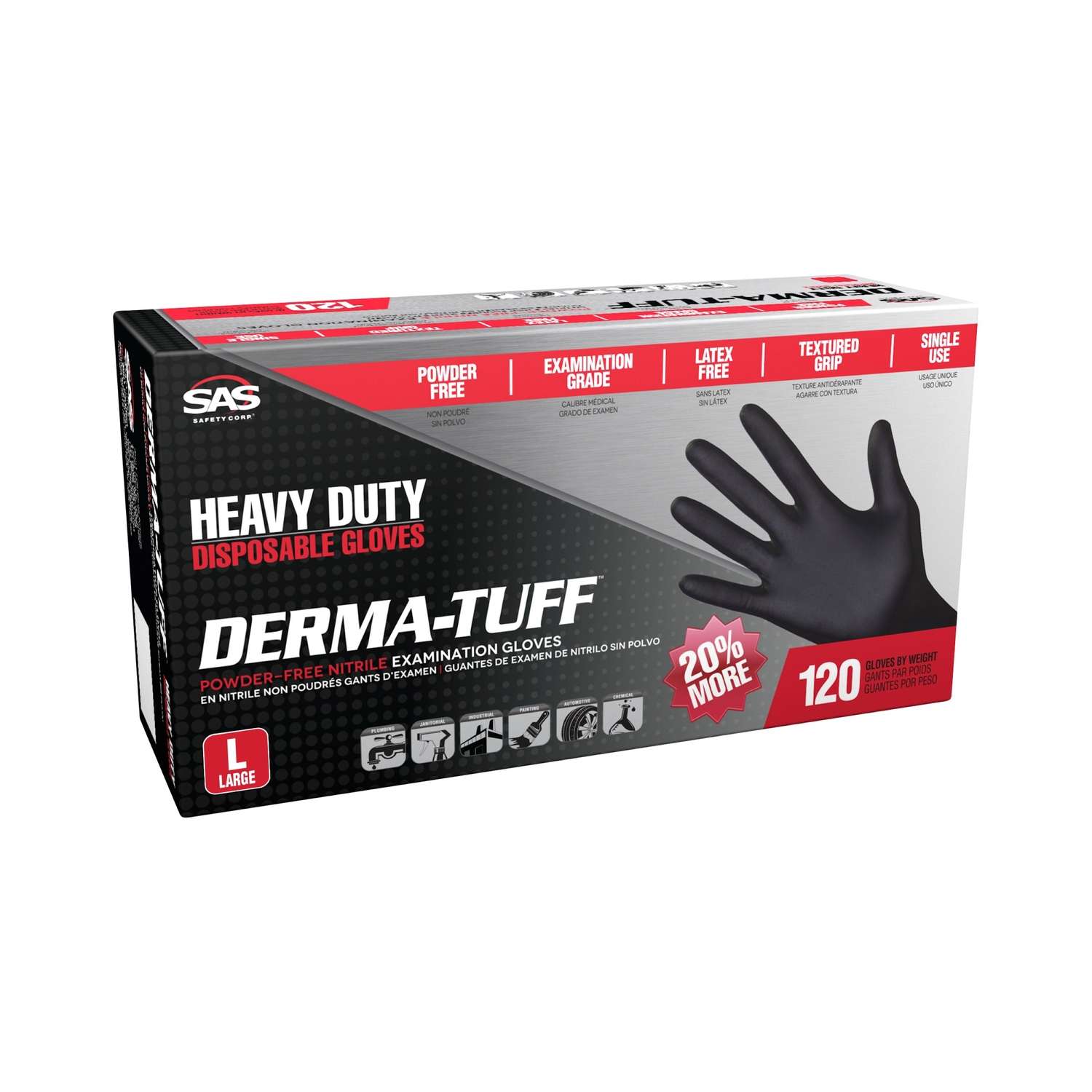 SAS Safety DermaTuff Nitrile Disposable Gloves Large Black Powder Free