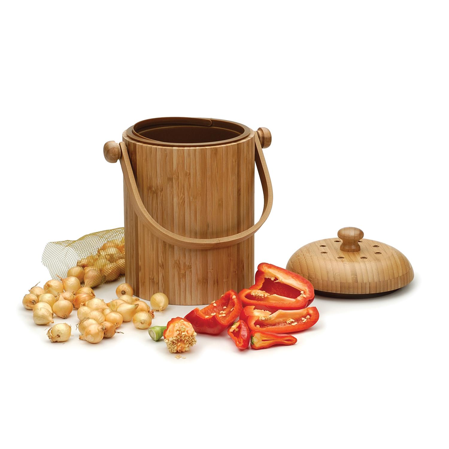 RSVP International Endurance Tan Bamboo Compost Pail w/Lid 3-1/4 qt Sansujyuku sansujyuku.com