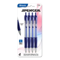 Bazic Products Spencer Blue Retractable Ball Point Pen 4 pk