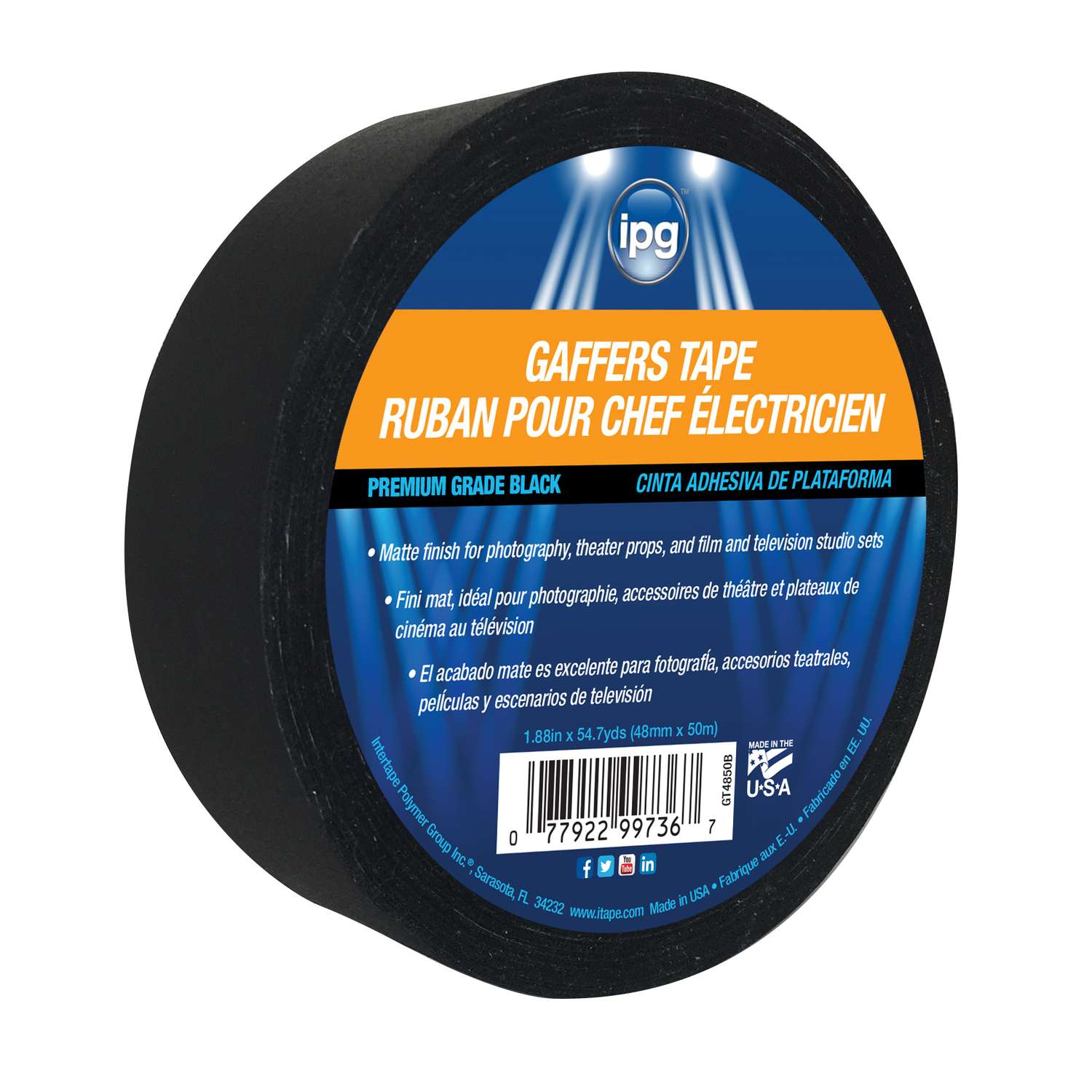 Pro Gaff Gaffers Tape 1 and 2 inch widths, 17 colors available, 2 inch,  Black