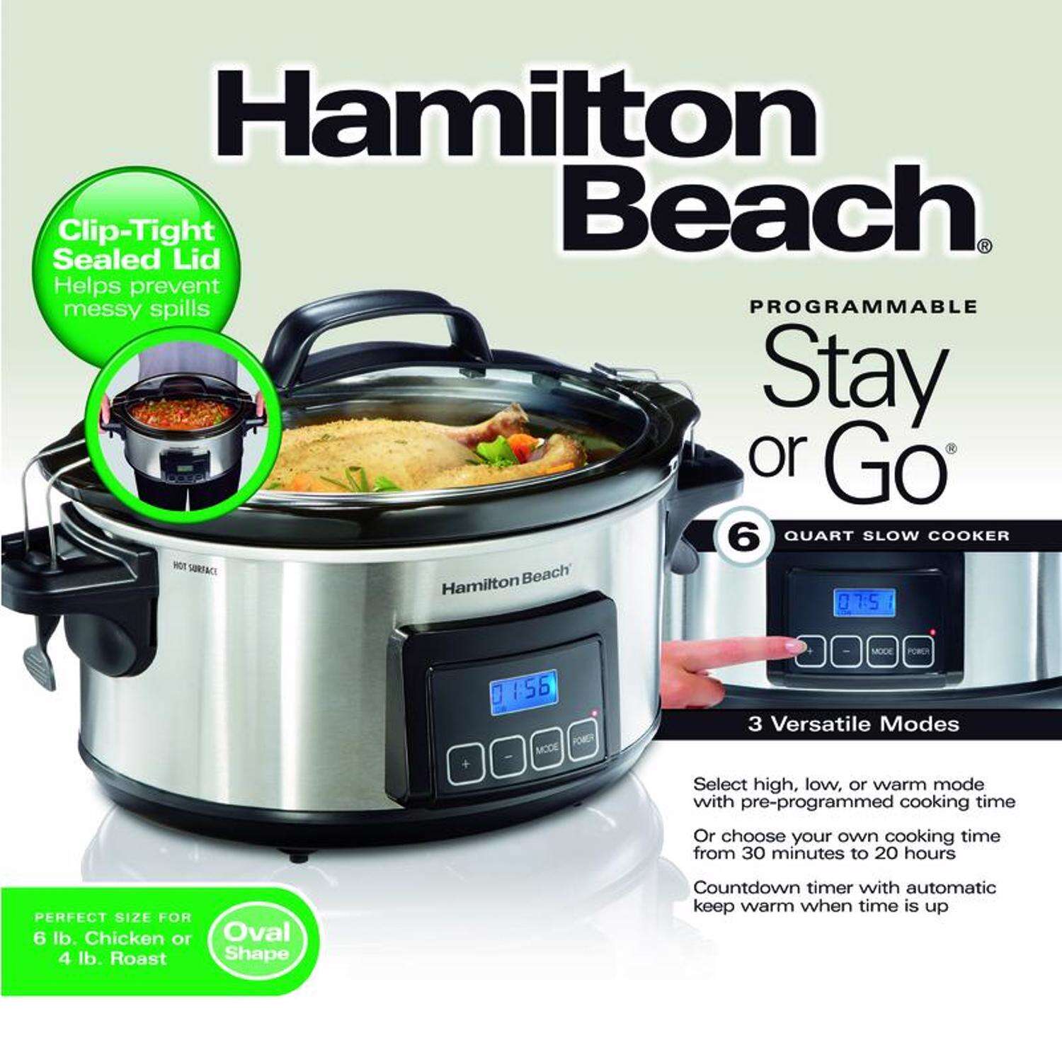 Hamilton Beach Stay or Go 6 qt Silver Stainless Steel Programmable