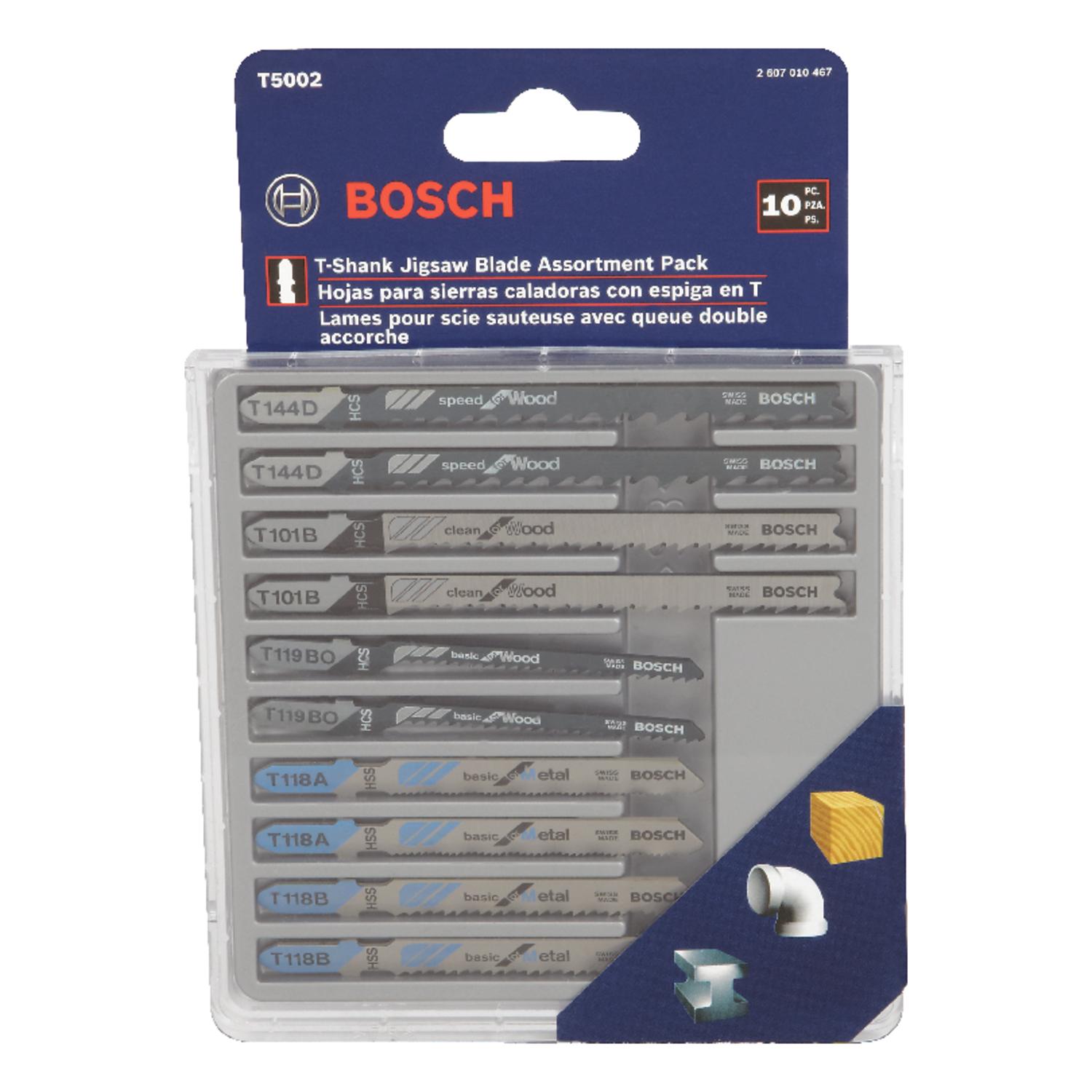 Photos - Jigsaw Blade Bosch High Carbon Steel T-Shank Jig Saw Blade Set Assorted TPI 10 pk T5002 