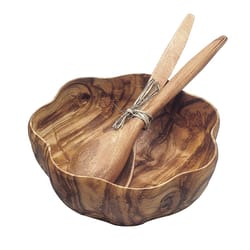 Pacific Merchants Brown Acacia Wood Flared Salad Bowl with Servers 1 ct