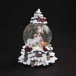 Roman Glitter Dome LED Multicolored Musical Swirl Dome Tree with Santa and Animals Table Decor 9 in