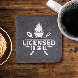 P Graham Dunn Licensed to Grill Gray Stoneware Slate Coaster Set 4 pk