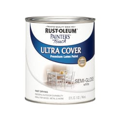 Rust-Oleum Painters Touch Ultra Cover Semi-Gloss White Water-Based Paint Exterior and Interior 1 qt