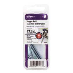 HILLMAN 1/8 in. D X 2 in. L Round Steel Toggle Bolt 2 pk