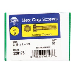 HILLMAN 7/16 in. D X 1-1/4 in. L Heat Treated Steel Hex Head Cap Screw 50 pk