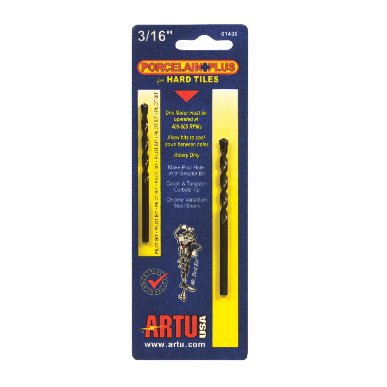 Photos - Drill Bit ARTU Porcelain Plus 3/16 in. X 3-1/2 in. L Tungsten Carbide Tipped Glass and Tile Bit Set Straight S 01430 