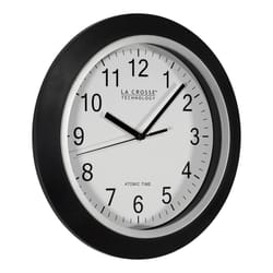 La Crosse 12 in. L X 1 in. W Indoor Casual Analog Atomic Wall Clock Glass/Plastic Black/Silver