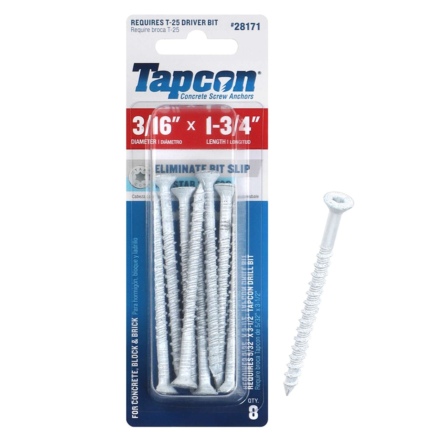 Tapcon 13/4 in. L Star Flat Head Concrete Screws 8 pk Ace Hardware