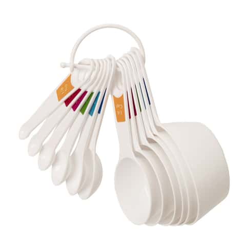 Farberware Professional Measuring Cups Set Measuring Spoons Set, Nesting  Measure Cups and Spoons with Measurment Markings on Each Peice Plastic  Light