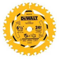 DeWalt 6-1/2 in. D X 5/8 in. Tungsten Carbide Tipped Circular Saw Blade 24 teeth 1 pk