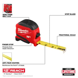 Milwaukee 25 ft. L X 1.65 in. W Compact Tape Measure 1 pk