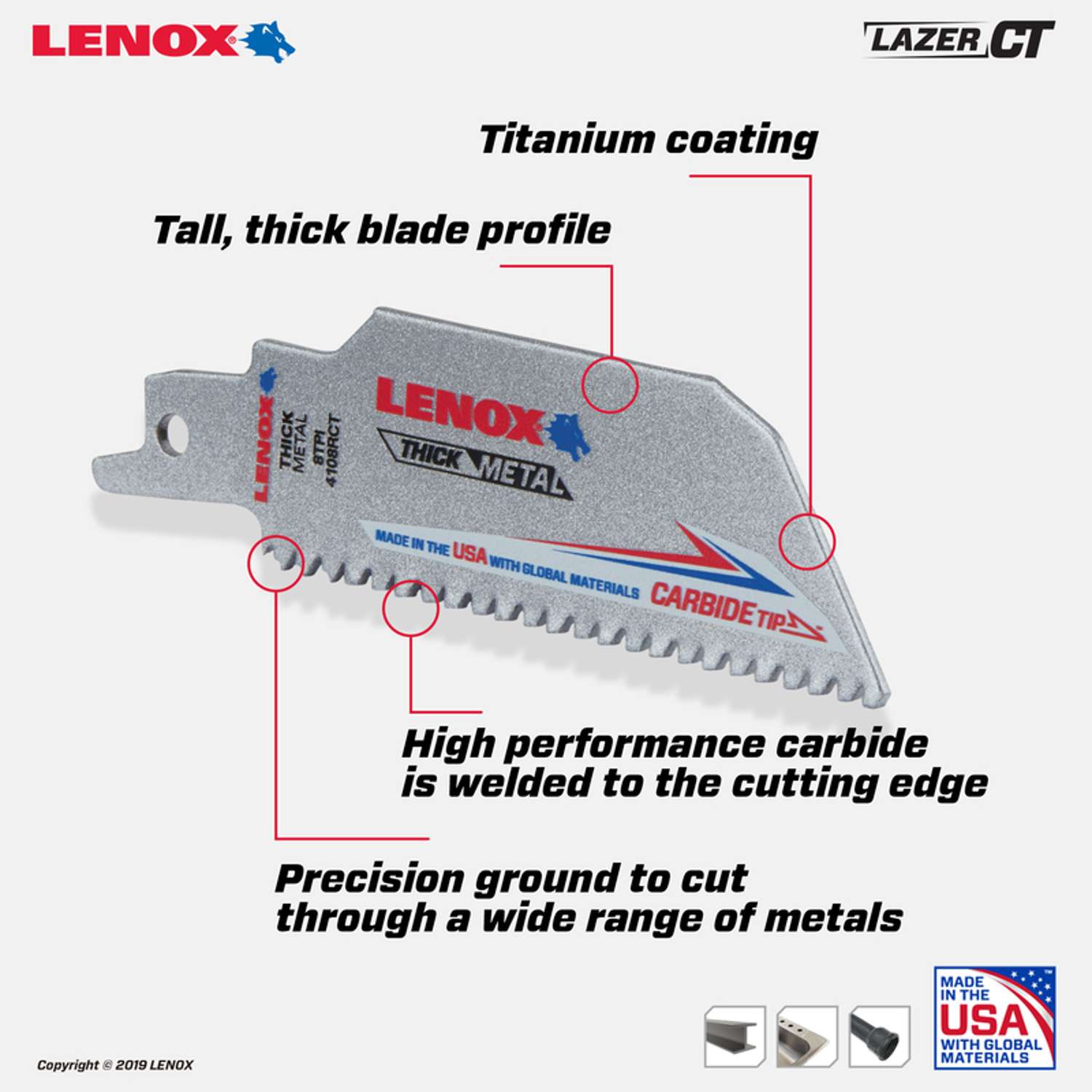 Lenox Lazer CT 4 in. Carbide Tipped Reciprocating Saw Blade 8 TPI