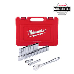 Milwaukee 1/2 in. drive SAE 6 Point Standard Mechanics Socket and Ratchet Set 22 pc