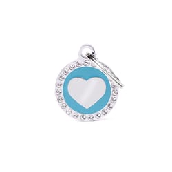 MyFamily Glam Light Blue/Silver Heart Metal Dog Pet Tags Medium