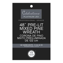 Celebrations Platinum 48 in. D LED Prelit Warm White Mixed Pine Wreath
