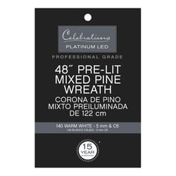 Celebrations Platinum 48 in. D LED Prelit Warm White Mixed Pine Wreath