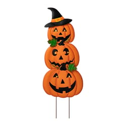 Glitzhome Warm White 6 ct 40 in. Prelit Lighted Metal Stacked Jack-O-Lantern Yard Stake