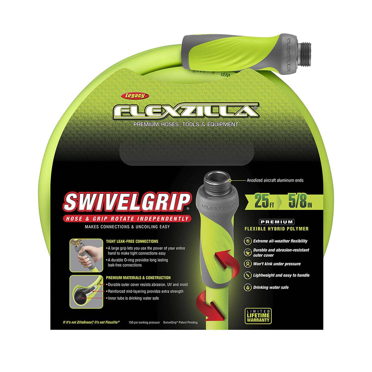 Legacy Flexzilla SwivelGrip 5/8 in. D X 10 ft. L Garden Hose Green Legacy Flexzilla SwivelGrip 5/8 in. D X 10 ft. L Garden Hose Green