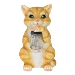 Exhart WindyWings Multicolored Resin 10.5 in. H Cat with Firefly Jar Statue