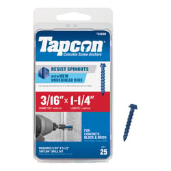 Tapcon 3/16 in. D X 1-1/4 in. L Steel Hex Head Concrete Screw Anchor 25 pk