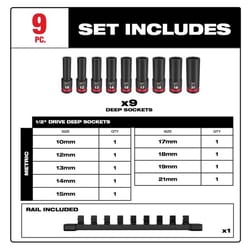 Milwaukee Shockwave 1/2 in. drive Impact Rated Deep Socket Set 9 pc