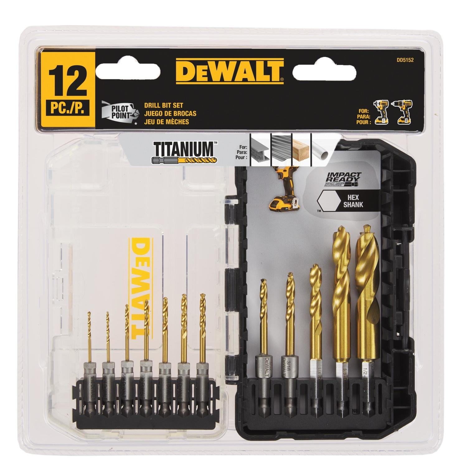 Photos - Drill Bit DeWALT Pilot Point Titanium  Set Hex Shank 12 pc DD5152 