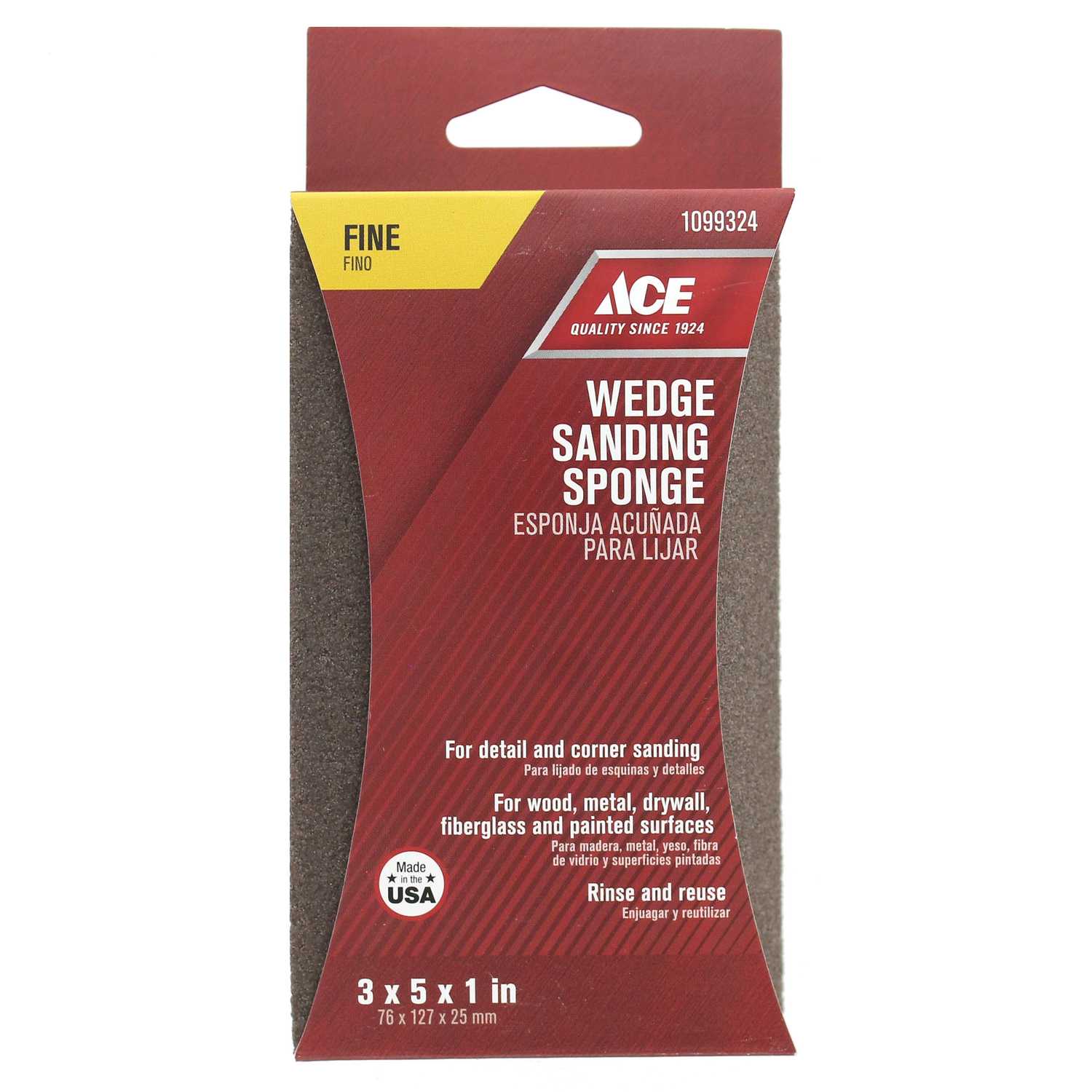 Ace 5 in. L x 3 in. W x 1 in. 120 Grit Fine Wedge Sanding Sponge Ace