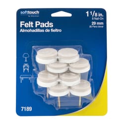 Softtouch Felt Self Adhesive Protective Pad White Round 1-1/8 in. W X 1-1/8 in. L 8 pk