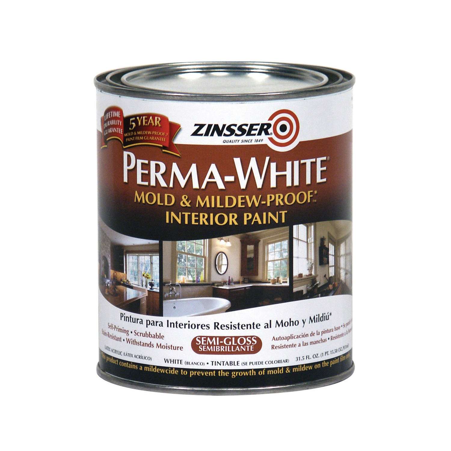 Zinsser PermaWhite SemiGloss White WaterBased Mold and MildewProof