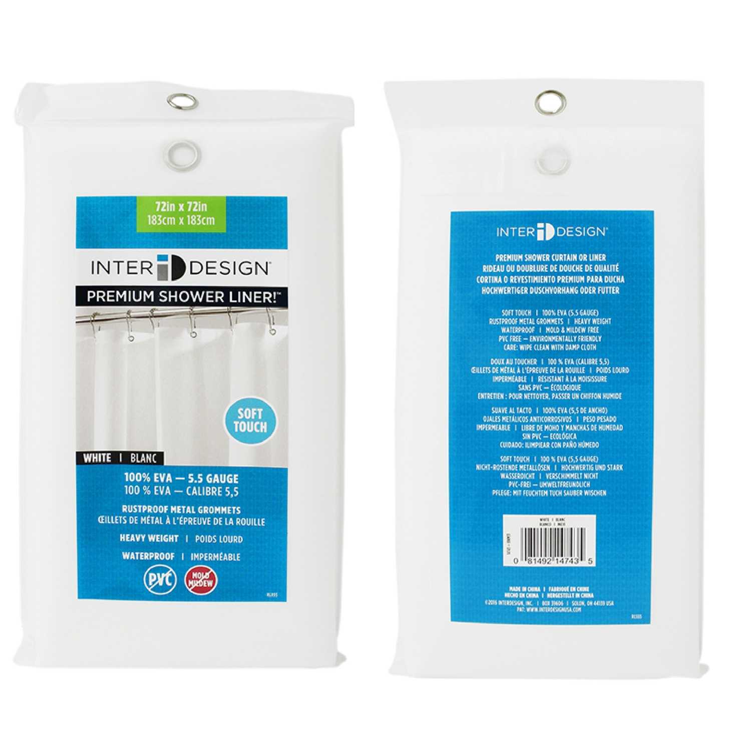Interdesign 72 In H X 72 In W White Shower Curtain Liner Eva