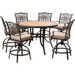 Hanover Monaco 7 pc Tan Aluminum Swivel Dining Set