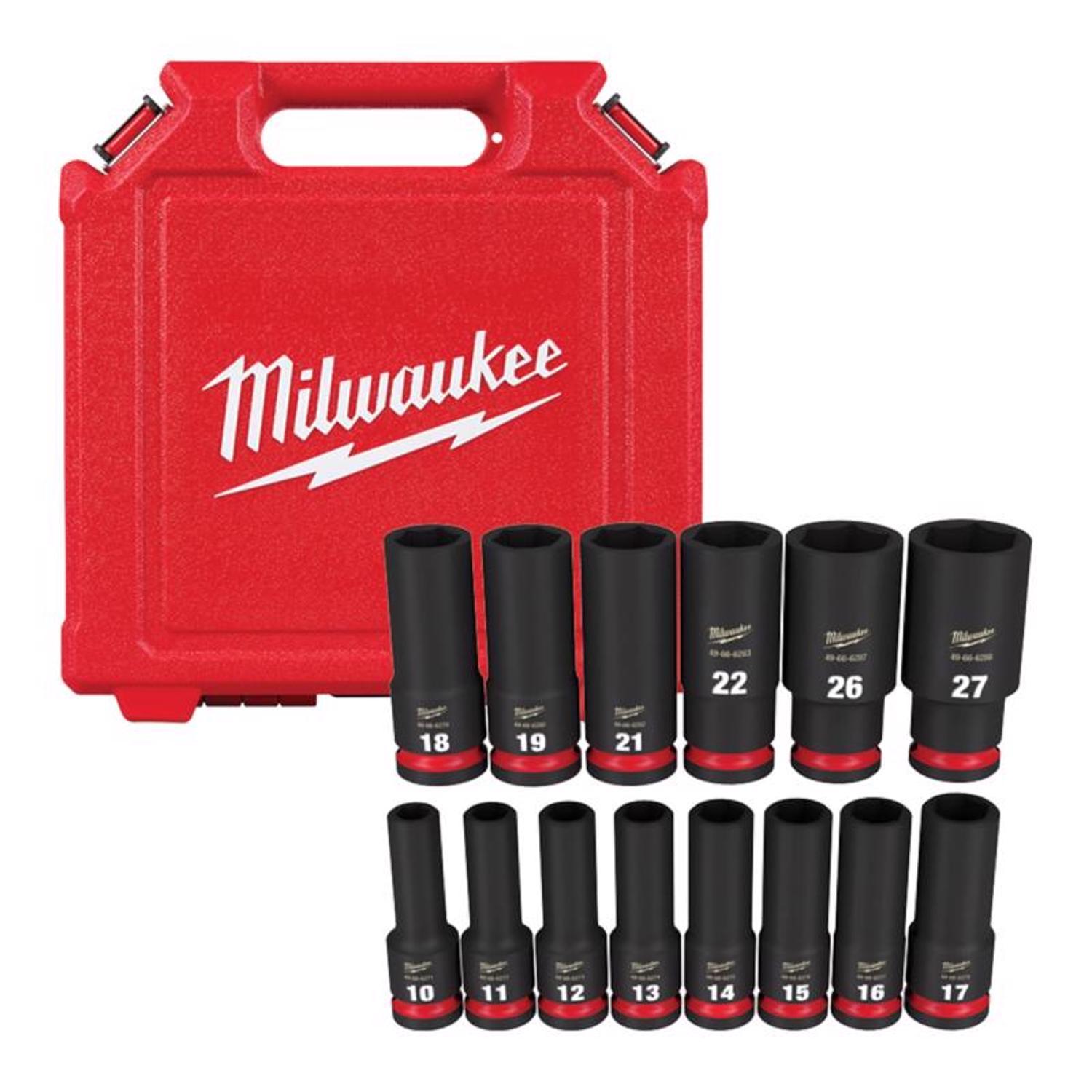 Photos - Tool Kit Milwaukee Shockwave 1/2 in. drive Metric 6 Point Impact Rated Deep Socket Set 14 pc 49-66-7014 