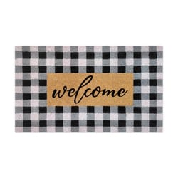 First Concept 18 in. W X 30 in. L Black/White Checkers Welcome Coir Door Mat